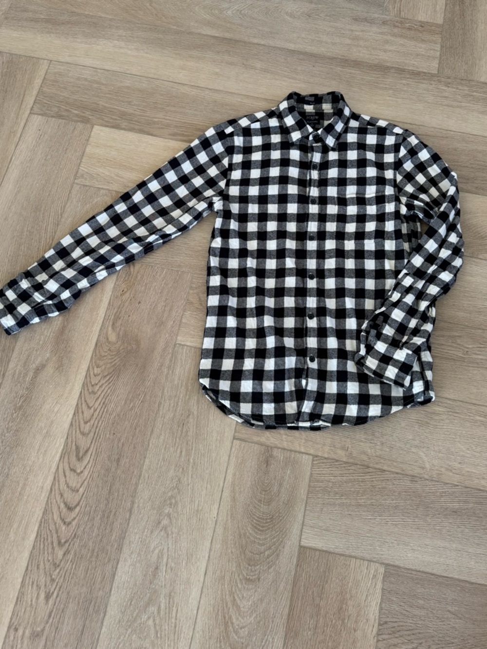 Men’s J. Crew Size Small Black & White Checkered Flannel Button Down Shirt